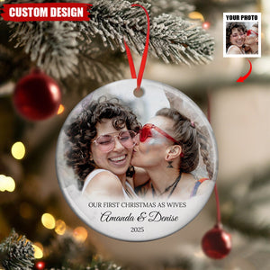 First Christmas As Husbands Wives - Personalized Gay Lesbian Couple Christmas Ceramic Ornament