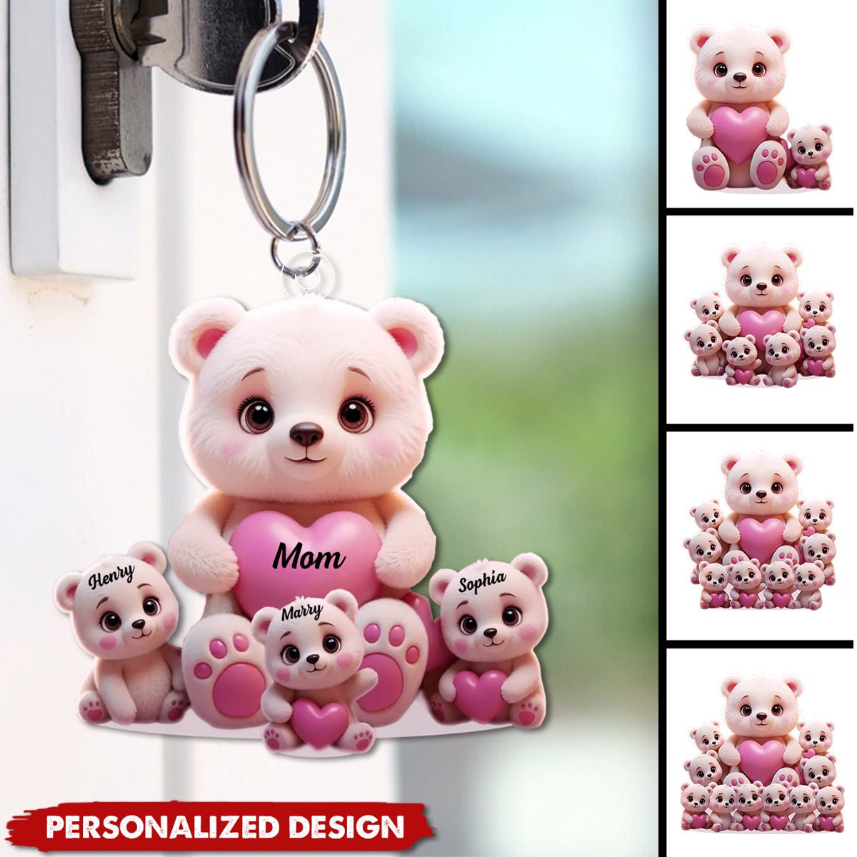 Personalized Cute Bear Keychain-Gift For Mom, Grandma