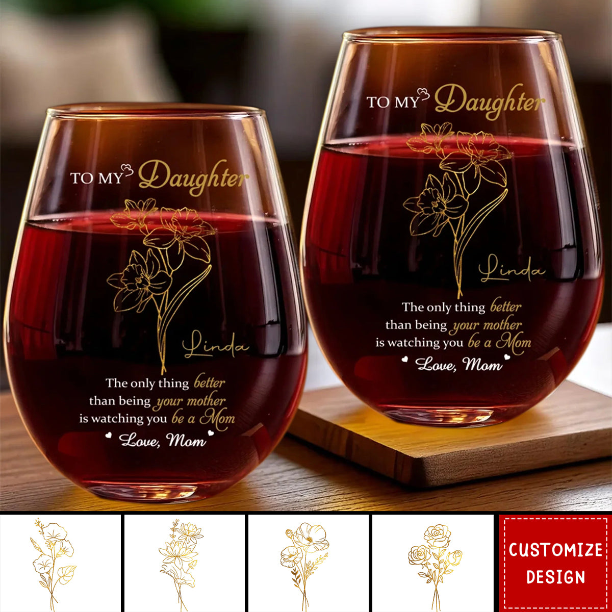 A Mother’s Love, Endless And True - Family Personalized Custom Wine Glass - Mother's Day, Gift For Mom, Daughter