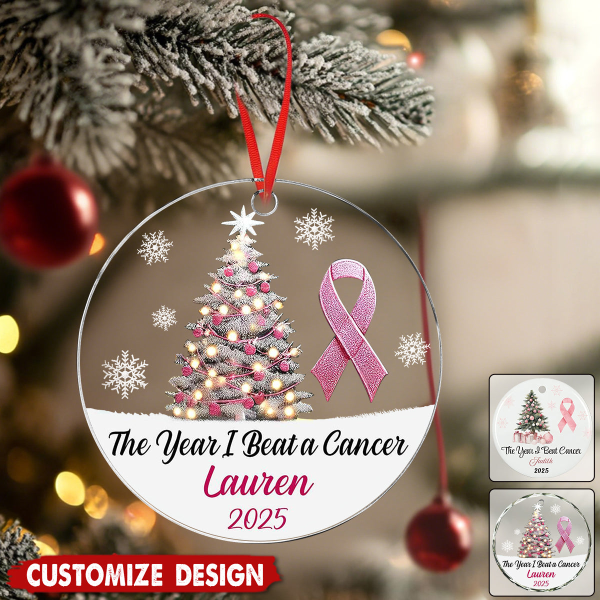 Personalized Breast Cancer Ornament, I Beat Cancer Ornament, Breast Cancer Survivor Gift, Cancer Survivor Ornament