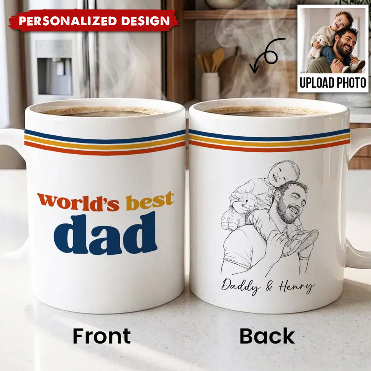 Retro World's Best Dad Pencil Sketch Art Style-Personalized Mug-Father's Day Gift