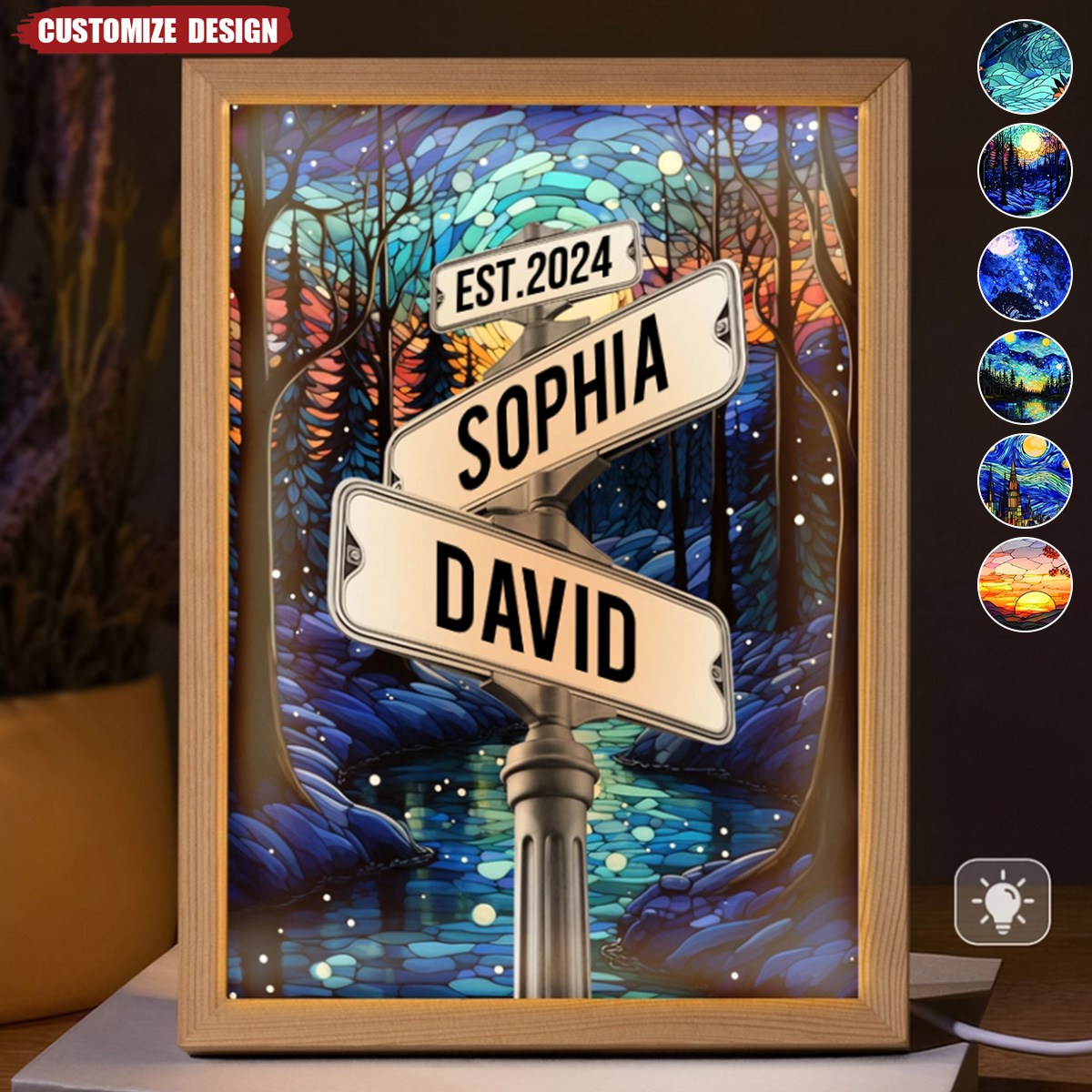 Custom Names Couple Street Sign - Personalized Light Up Picture Frame