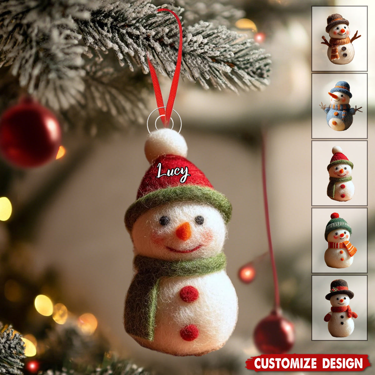 Personalized Felt Christmas Snowman Ornament