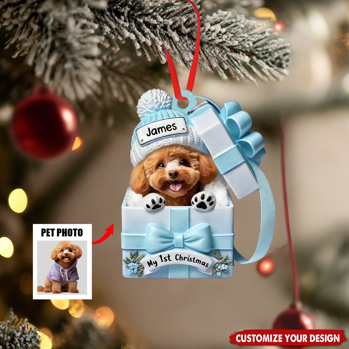 Pet Inside Gift Box - Personalized Custom Acrylic Ornament,Gift For Dog/Cat Lovers