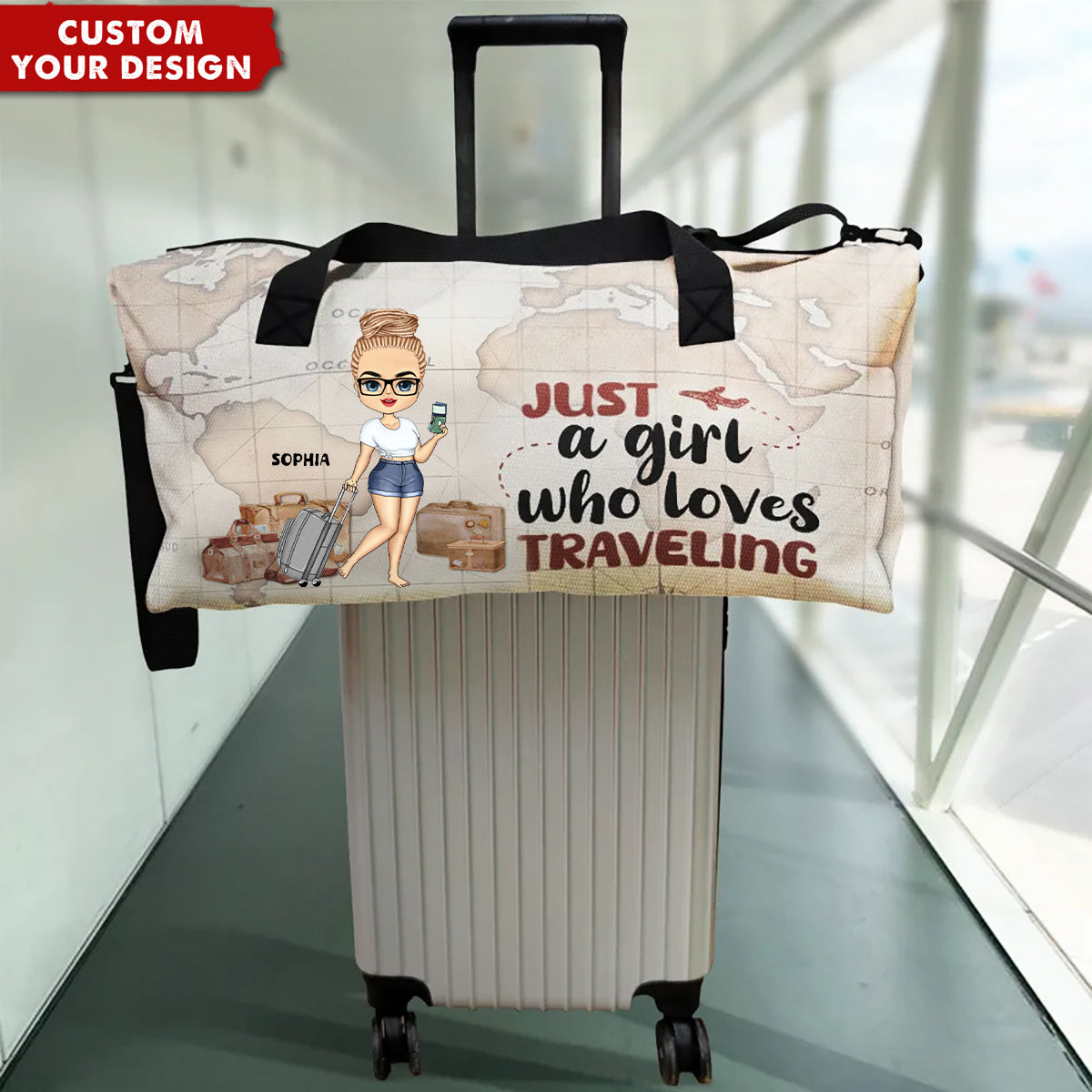 Travel Is My Therapy Vintage World Map - Personalized Duffle Bag