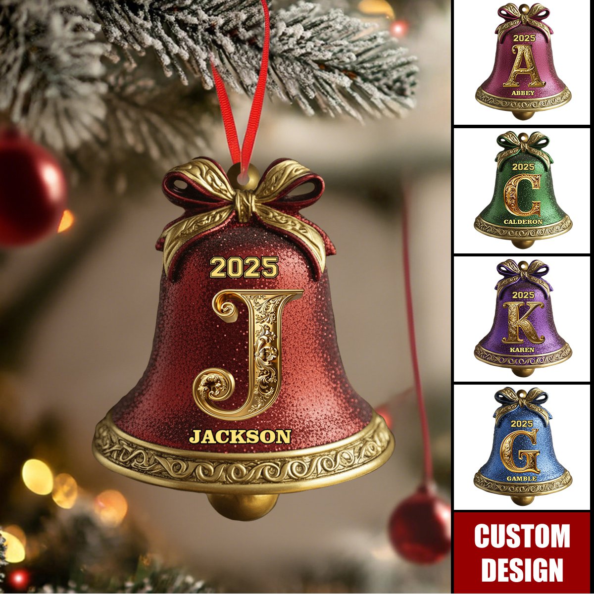 Custom Gold Bell Initial For Family, Merry Christmas 2025 - Personalized Family Ornament
