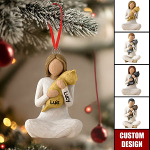 Carved Figure Hugging a Cat- Personalized Acrylic Ornament - Christmas Gift for Cat Lovers