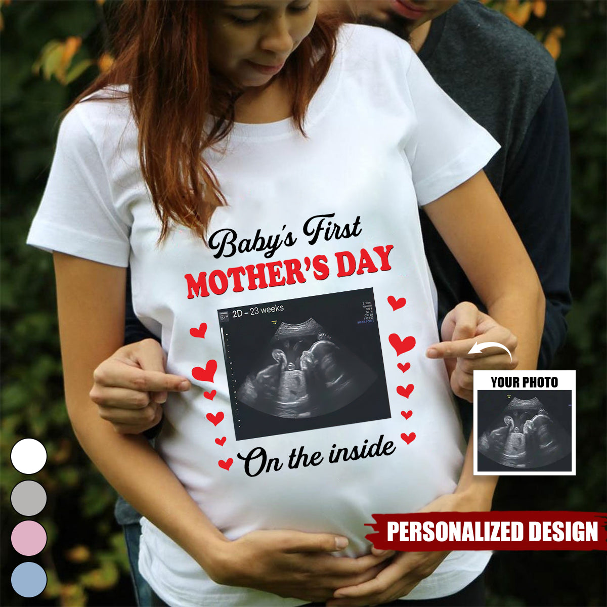 Cute Baby’s First Mother’s Day-Personalized  Sonogram Photo-T Shirt for Mother to be