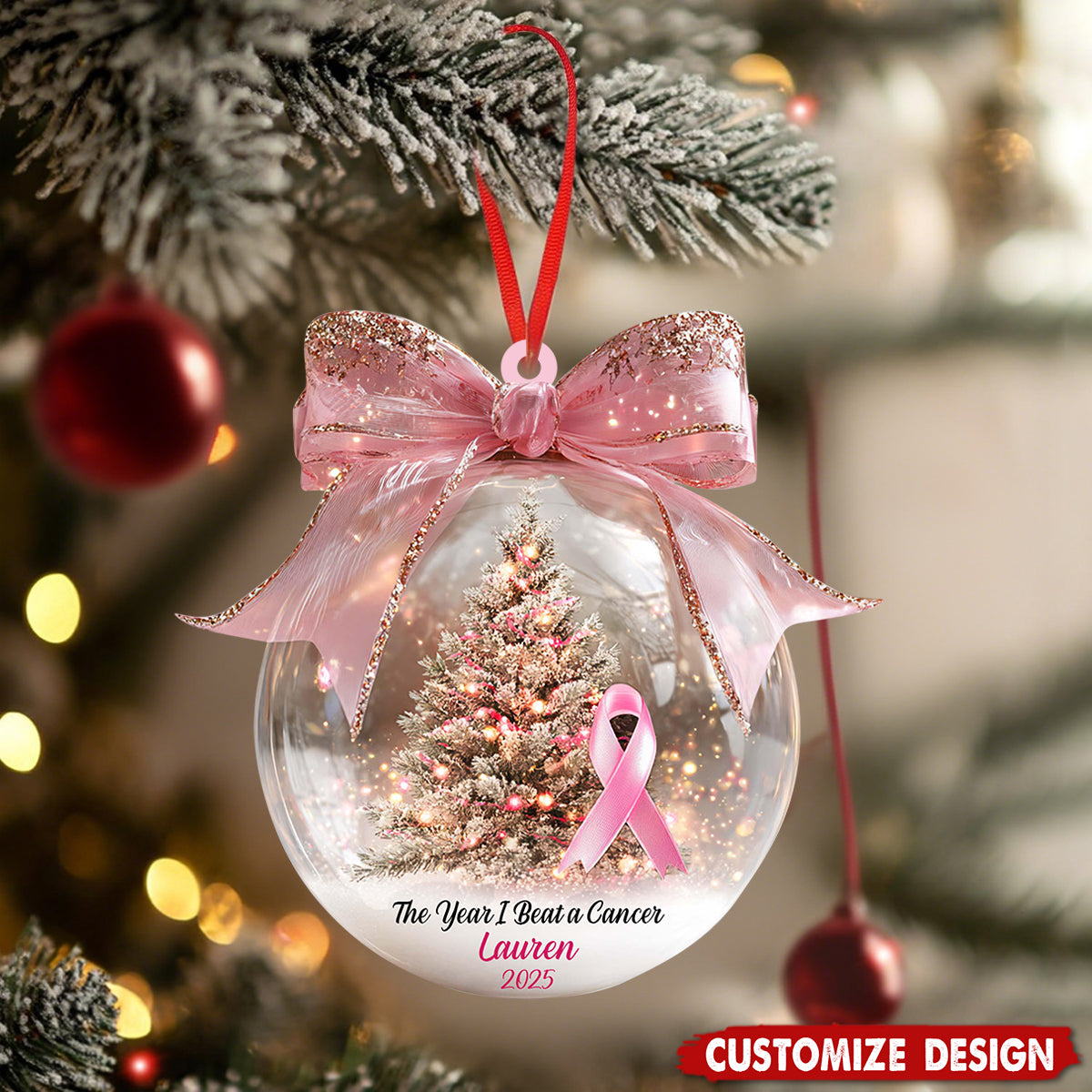 The Year We Beat A Cancer  - Personalized Ornament - Gift for Cancer Fighter
