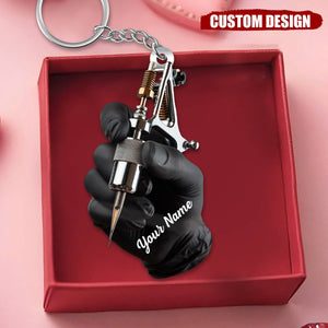 Personalized Tattoo Machine Christmas Keychain-Tattoo Artist Gift