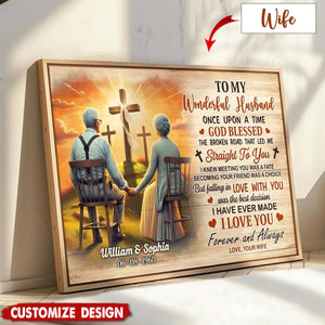 Cross God Gave Me You Old Couple Sitting Personalized Poster - Anniversary Gift For  Wife,Husband