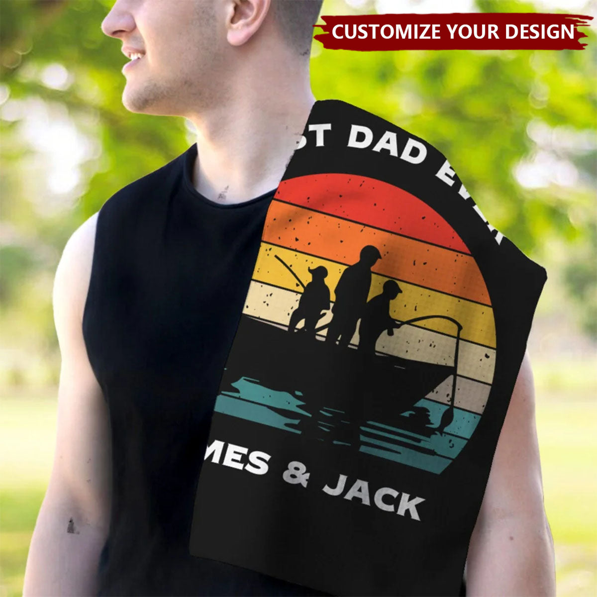 Personalized Fisherman 1-3 Kids Silhouette Soft Waffle Towel with Text and Hook Gift for Fishing Man Dad