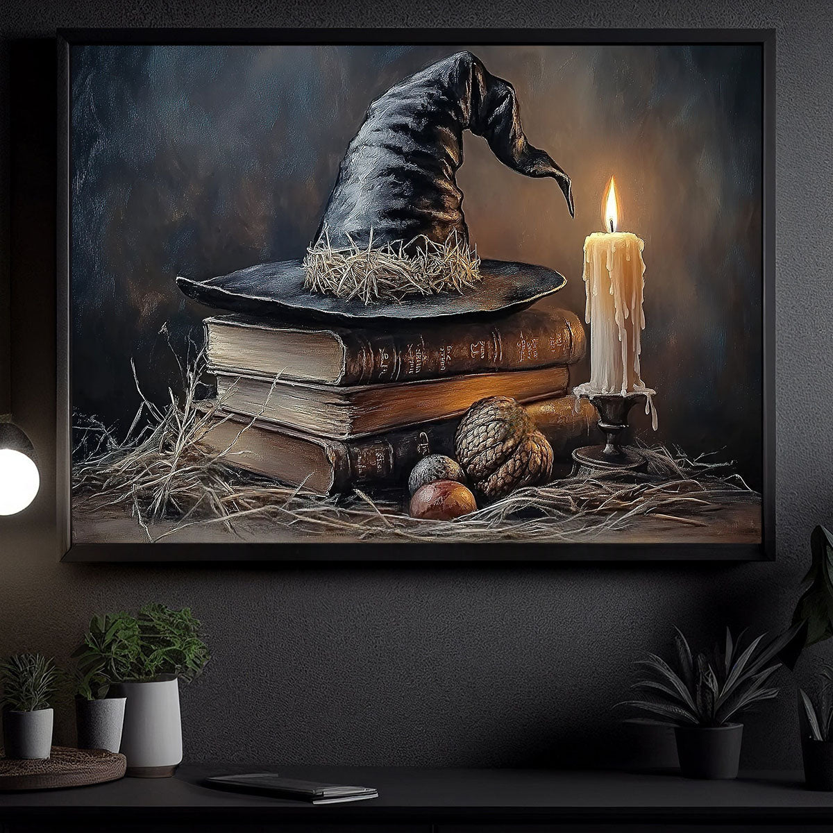 Halloween Witch Book Canvas Painting, Witch’s Spellbound Library Wall Art Decor, Spooky Season Poster Gift For Witch Lovers