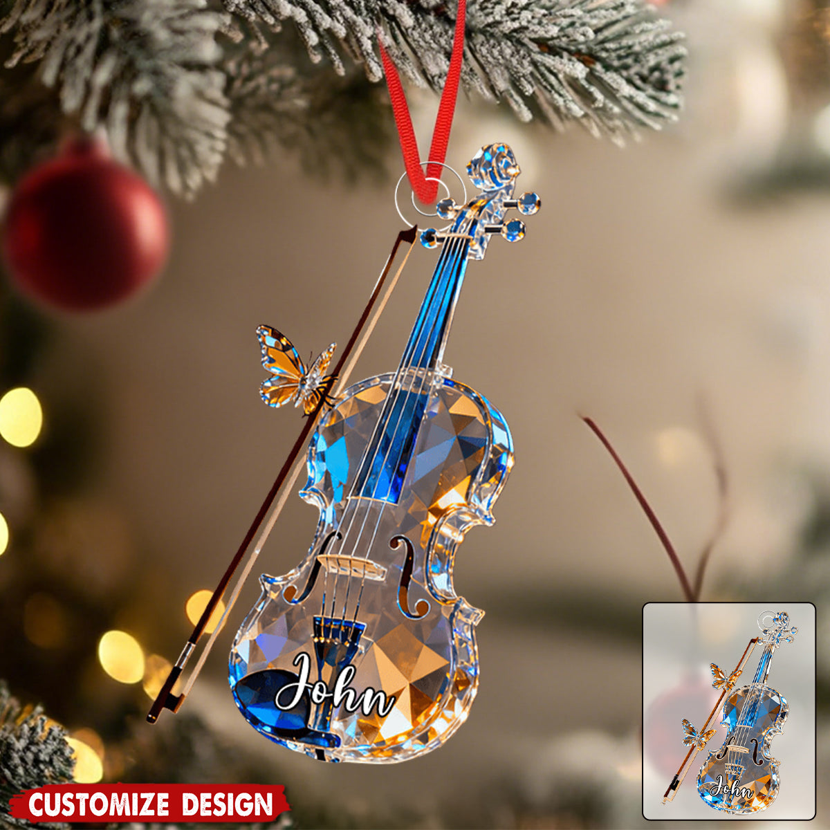 Personalized Violin Music Crystal Effect Ornament,Gift for Violinist