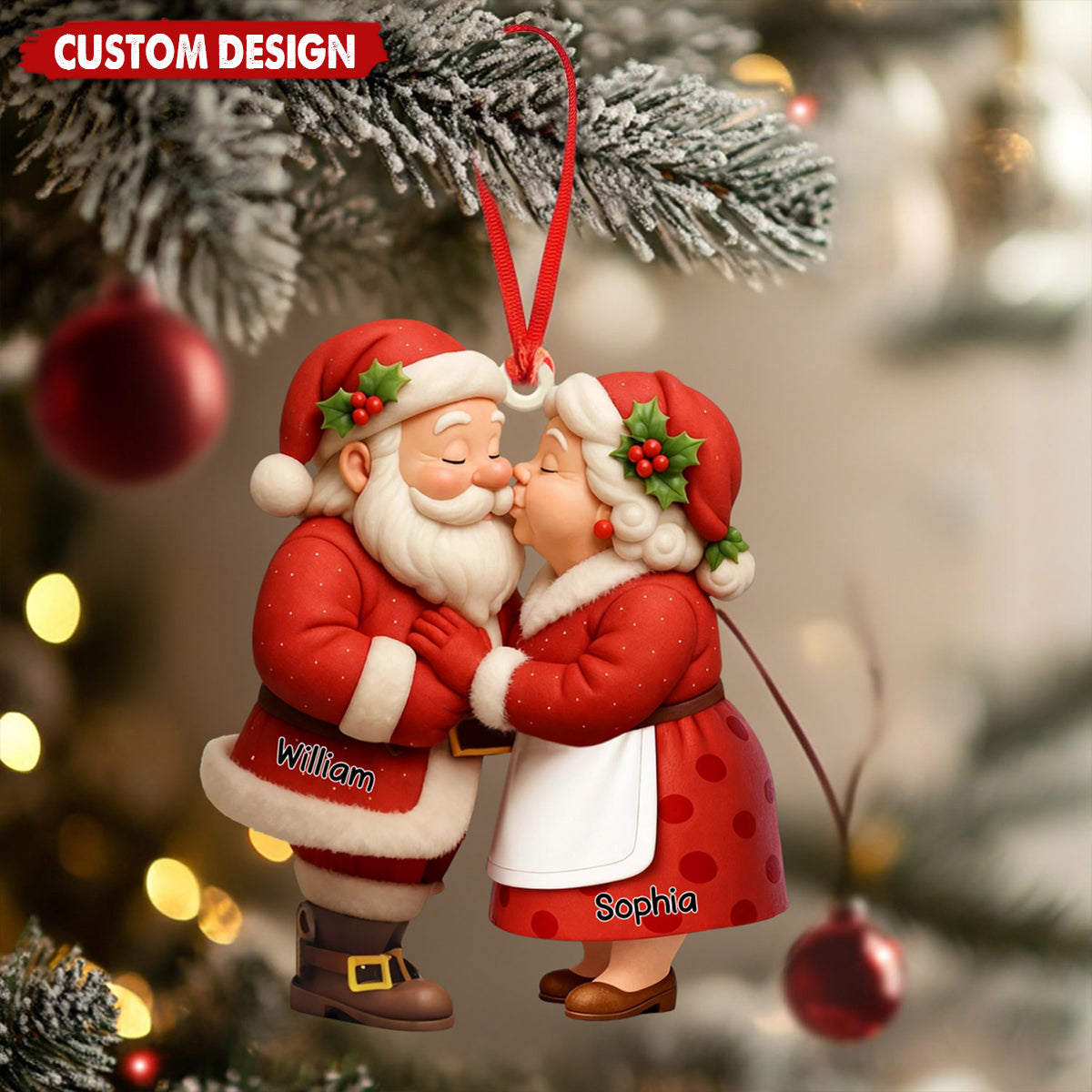 Personalized Santa Couple Acrylic Ornament - Gift For Grandma Grandpa