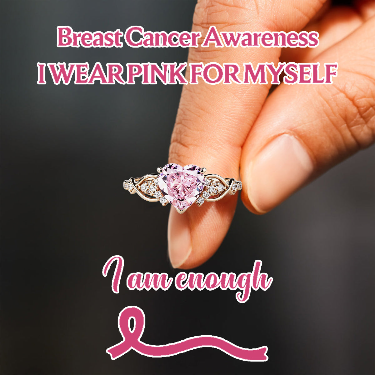 Breast Cancer Awareness Pink Diamond Ring
