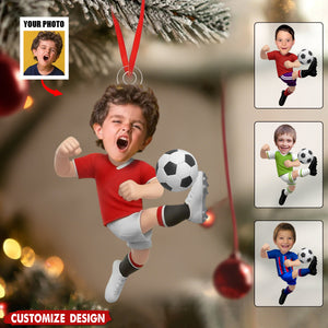 Personalized Kid Photo Soccer Ornament - Gift For Boy Girl Soccer Lovers