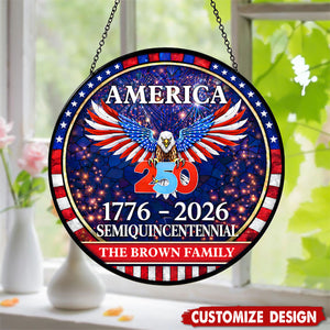 Personalized Family Name 250 Years America Semiquincentennial Stained Glass Suncatcher