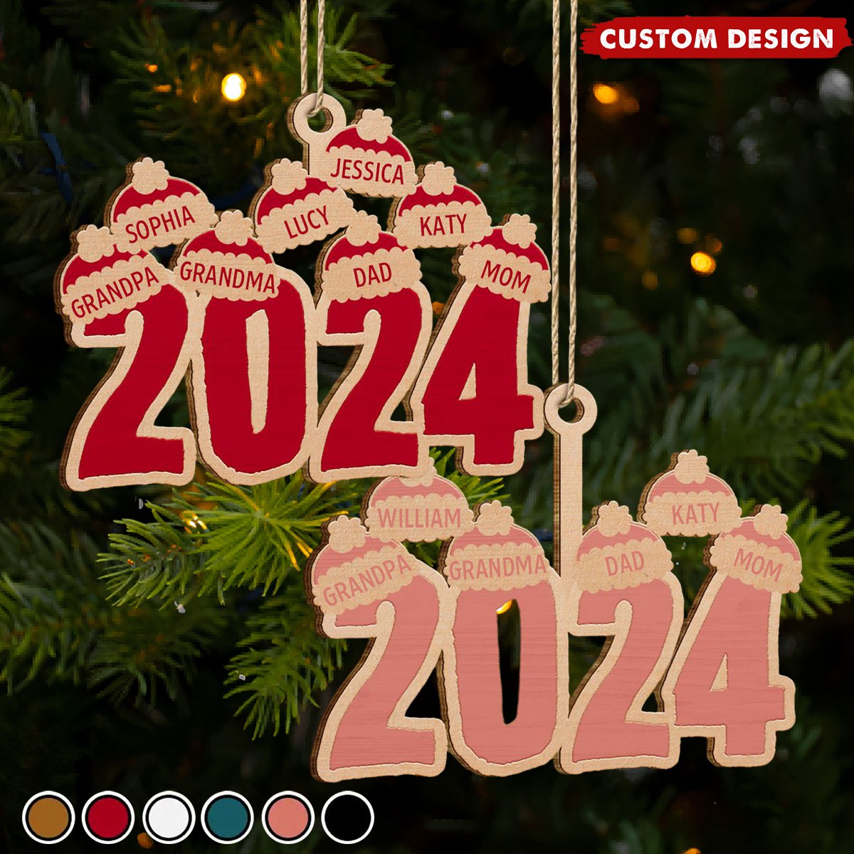 2024 New Release - Christmas Santa Hats - Personalized Wooden Christmas Ornament