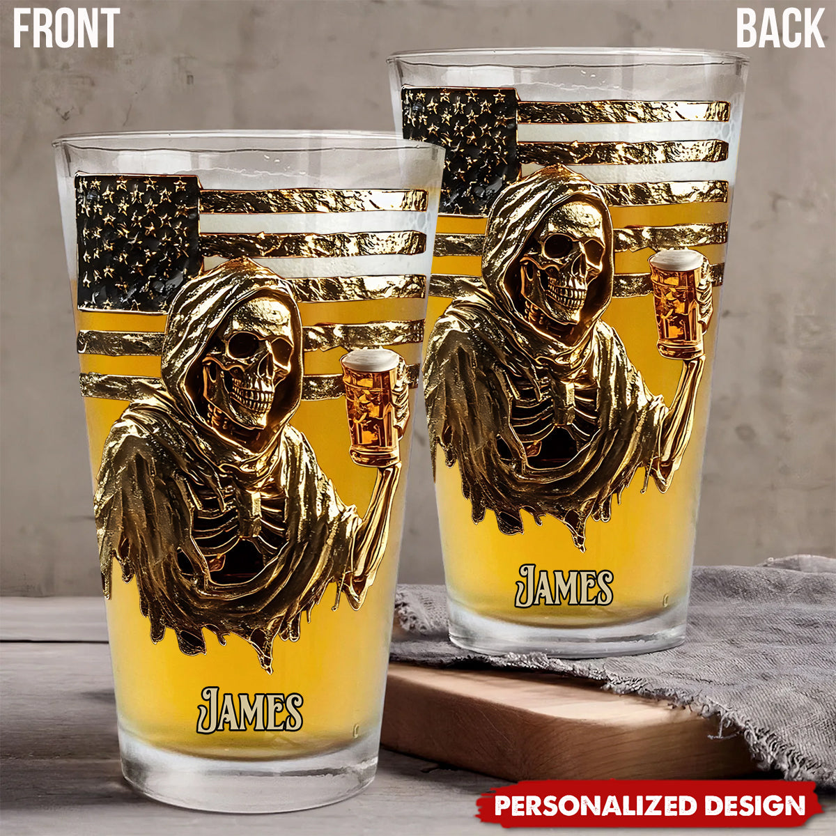 F*ck It Let's Have A Beer - Personalized Skull Beer Glass