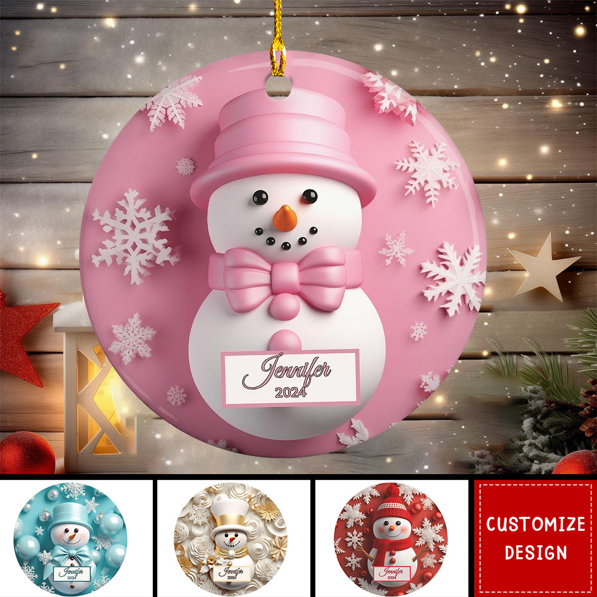 Personalized Colorful Snowman Christmas Ceramic Ornament-2024 New Release