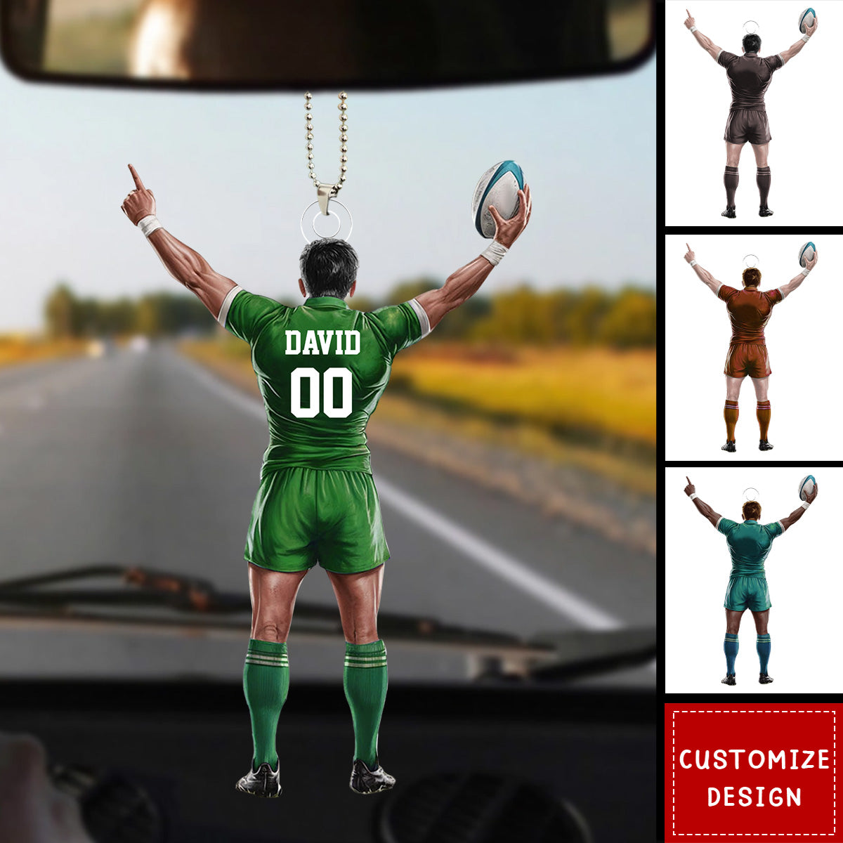 Personalized Rugby Player Car Ornament - Gifts For Rugby Lovers