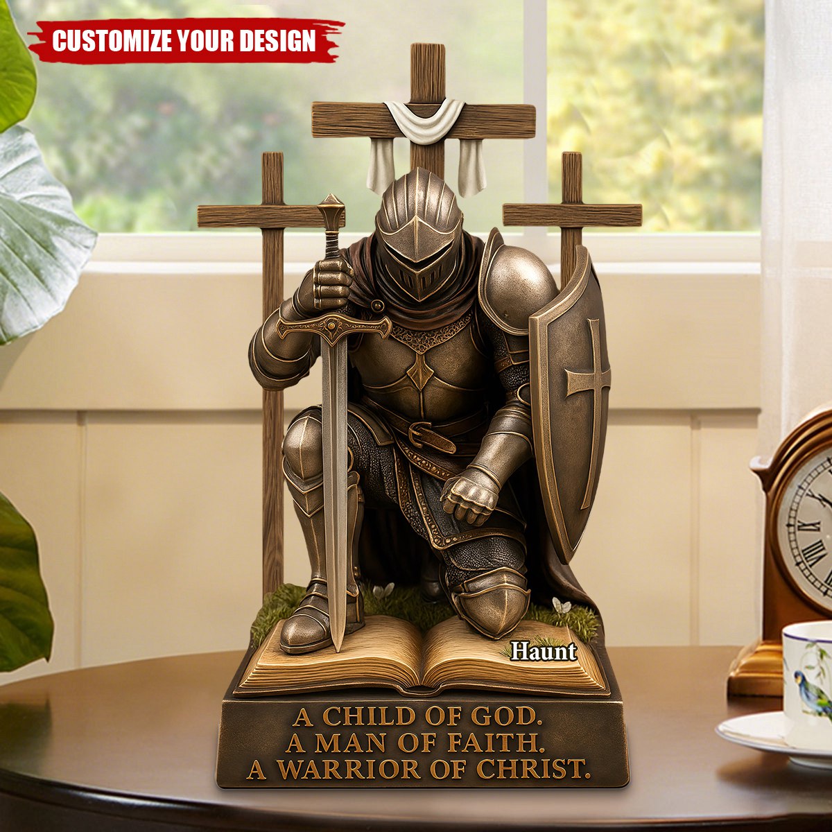 Knight Kneeling Down In Armor Acrylic Plaque - Personalized Gifts For Armor of God