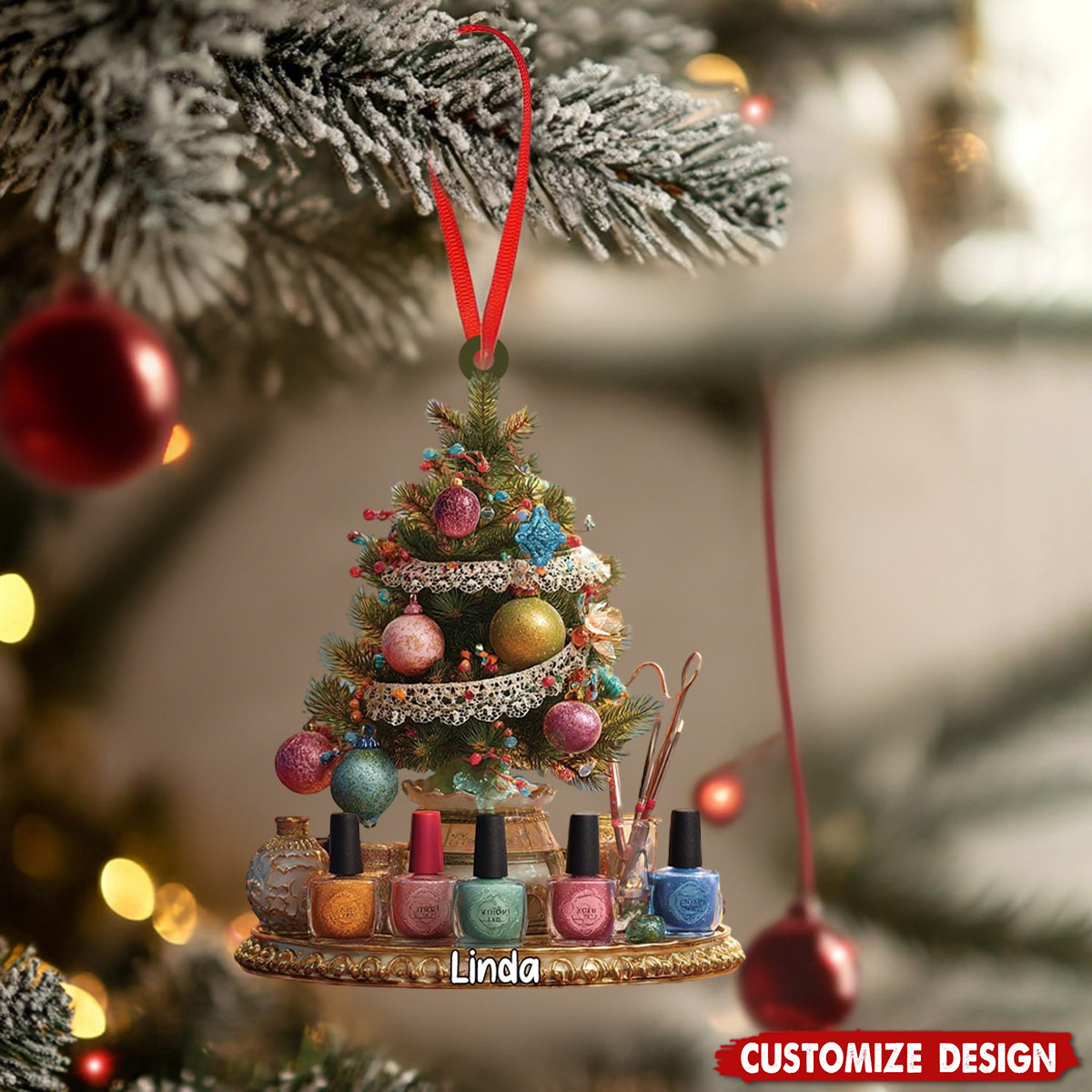 Personalized Nail Artist Christmas Ornament: Custom Name Gift