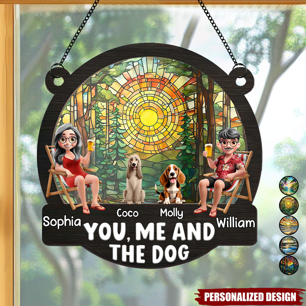 Beach You, Me And The Dogs-Personalized Window Hanging Suncatcher Ornament