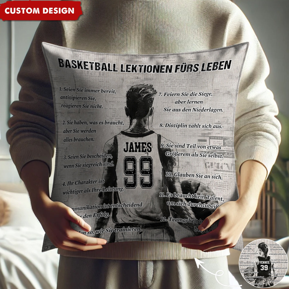 Personalisiertes Basketball-Lebenslektionskissen-Geschenk für Basketball-Liebhaber