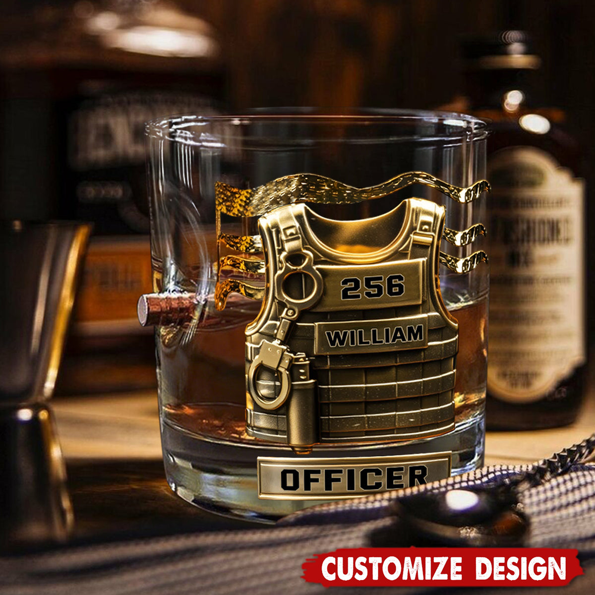 Serve And Protect - Personalized Police Officer Bullet Whiskey Glass