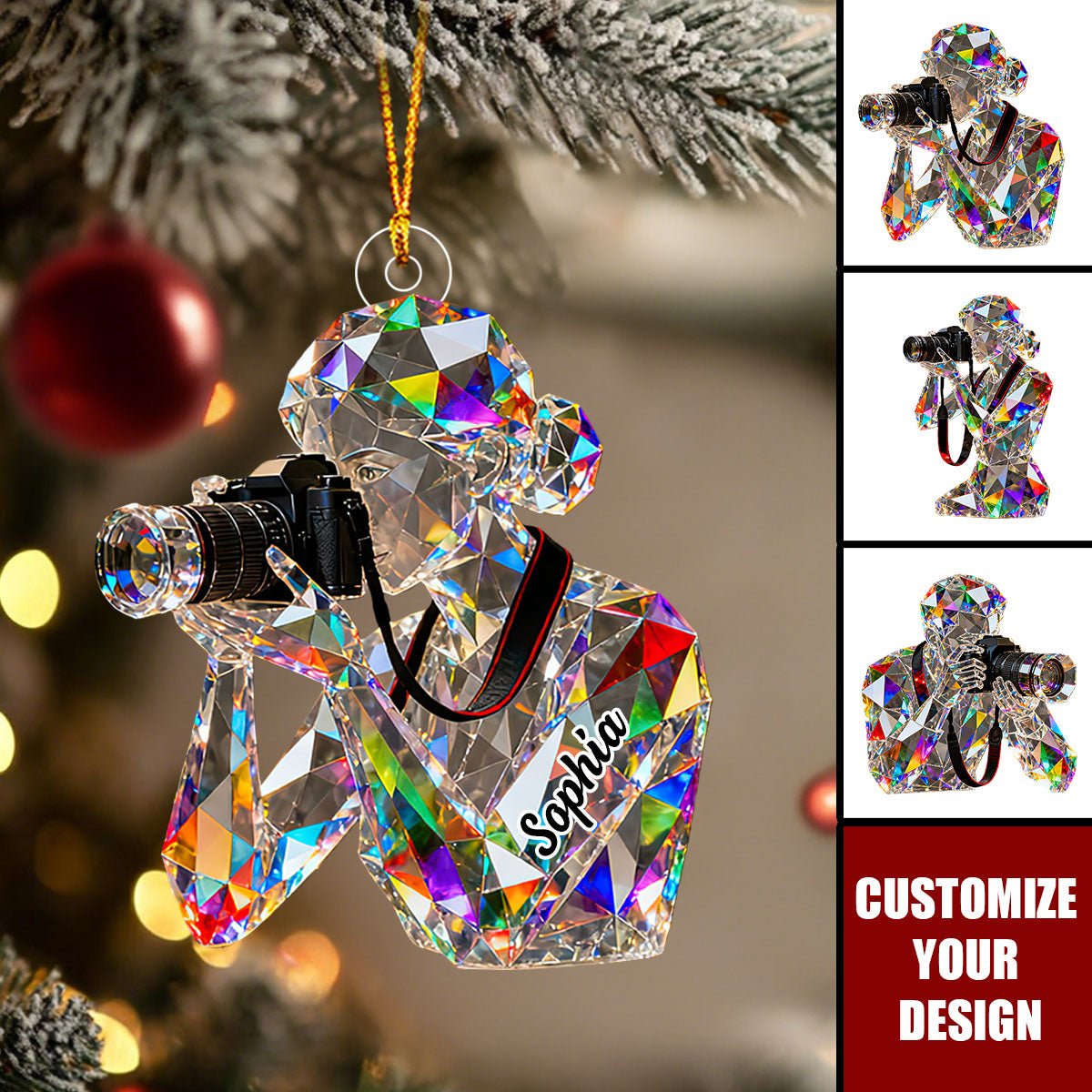 Personalized Stained Glass Photographer Bust Themed Christmas Ornament