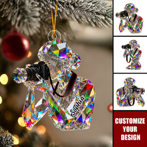 Personalized Stained Glass Photographer Bust Themed Christmas Ornament