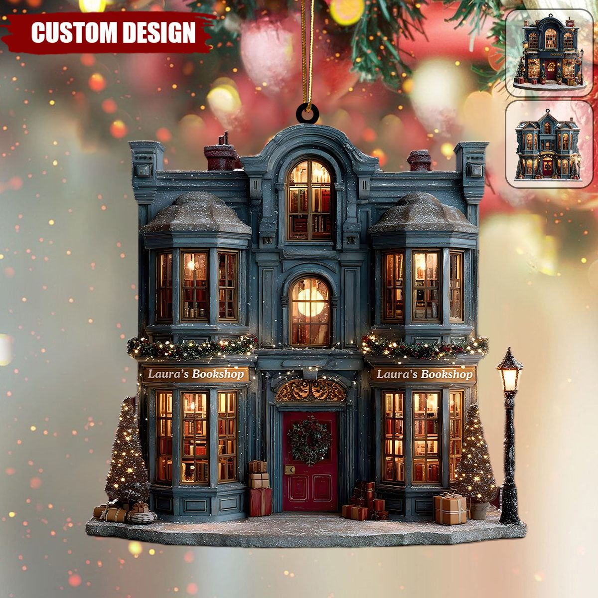 Custom Bookstore Christmas Ornament, Personalized Book Store Ornament, Bookshelf Xmas Decor Gift for Readers, Unique Gift for Book Lovers