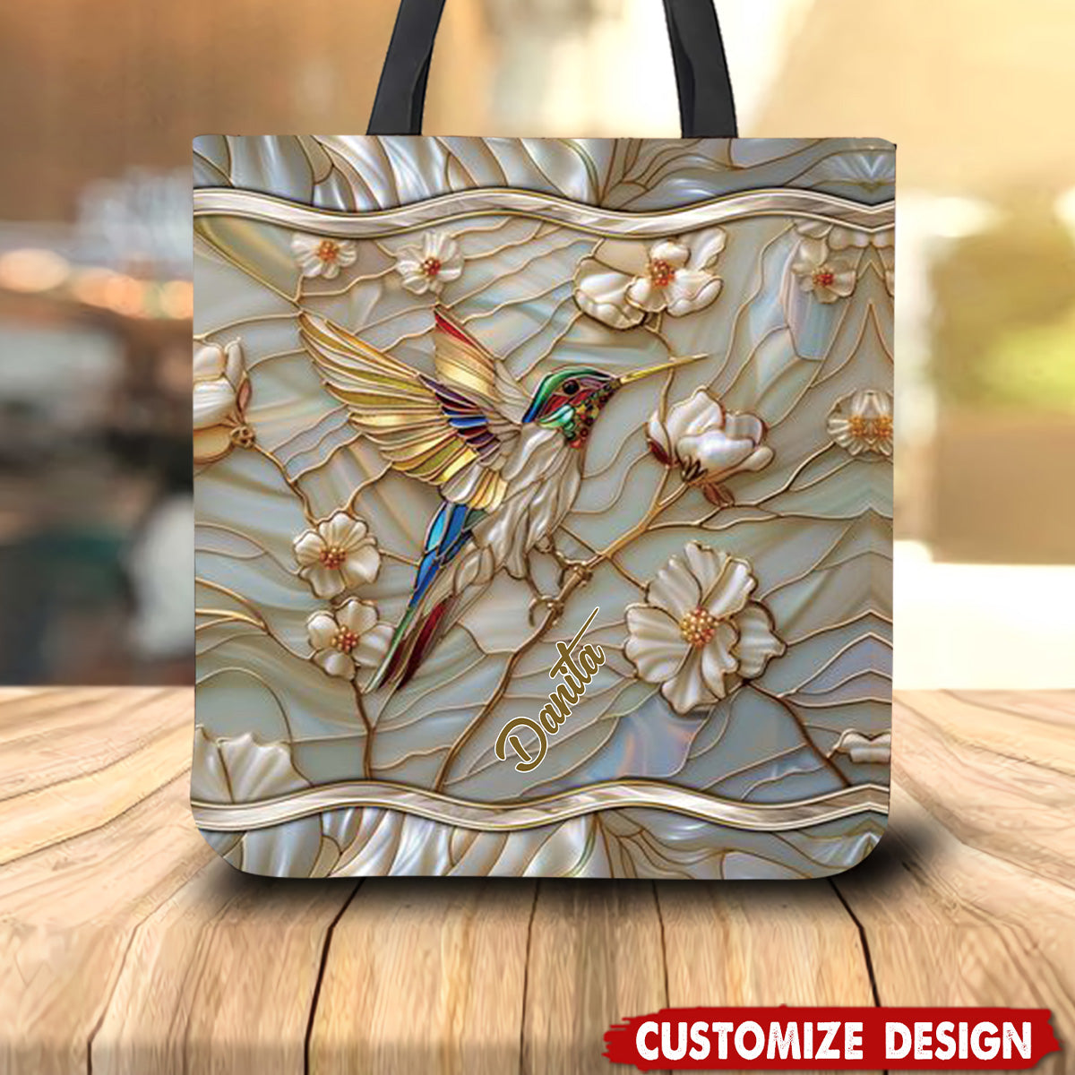 Stained Glass Hummingbird Personalized Tote Bag - Gift For Bird Lovers