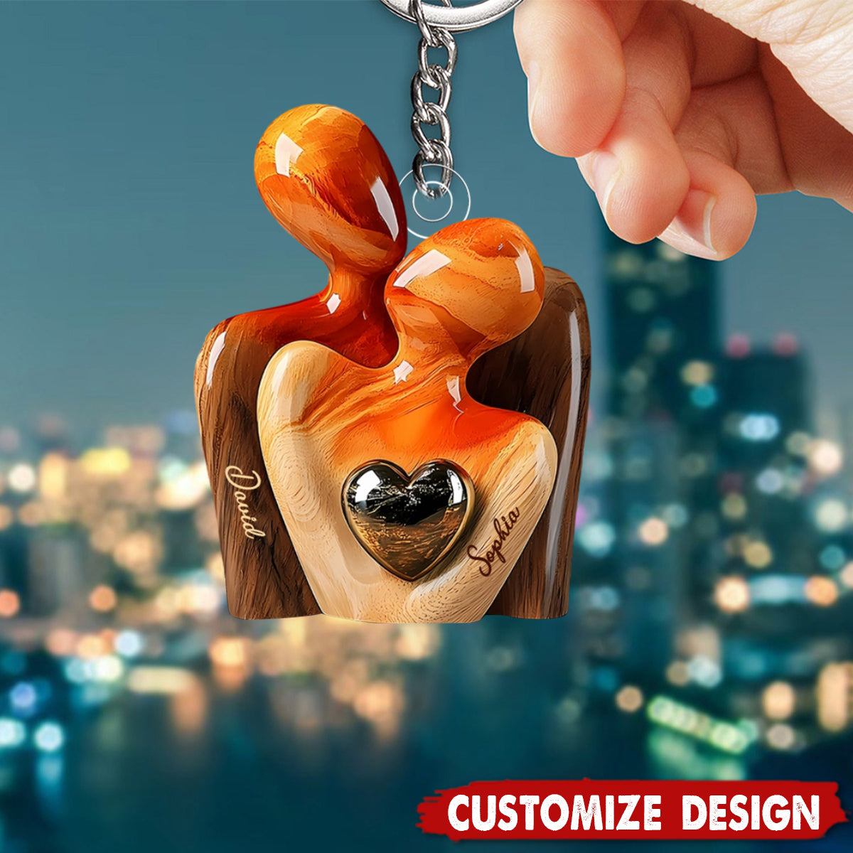 Elegant Couple Statue with Heart Inlay - Personalized Couple Acrylic Keychain