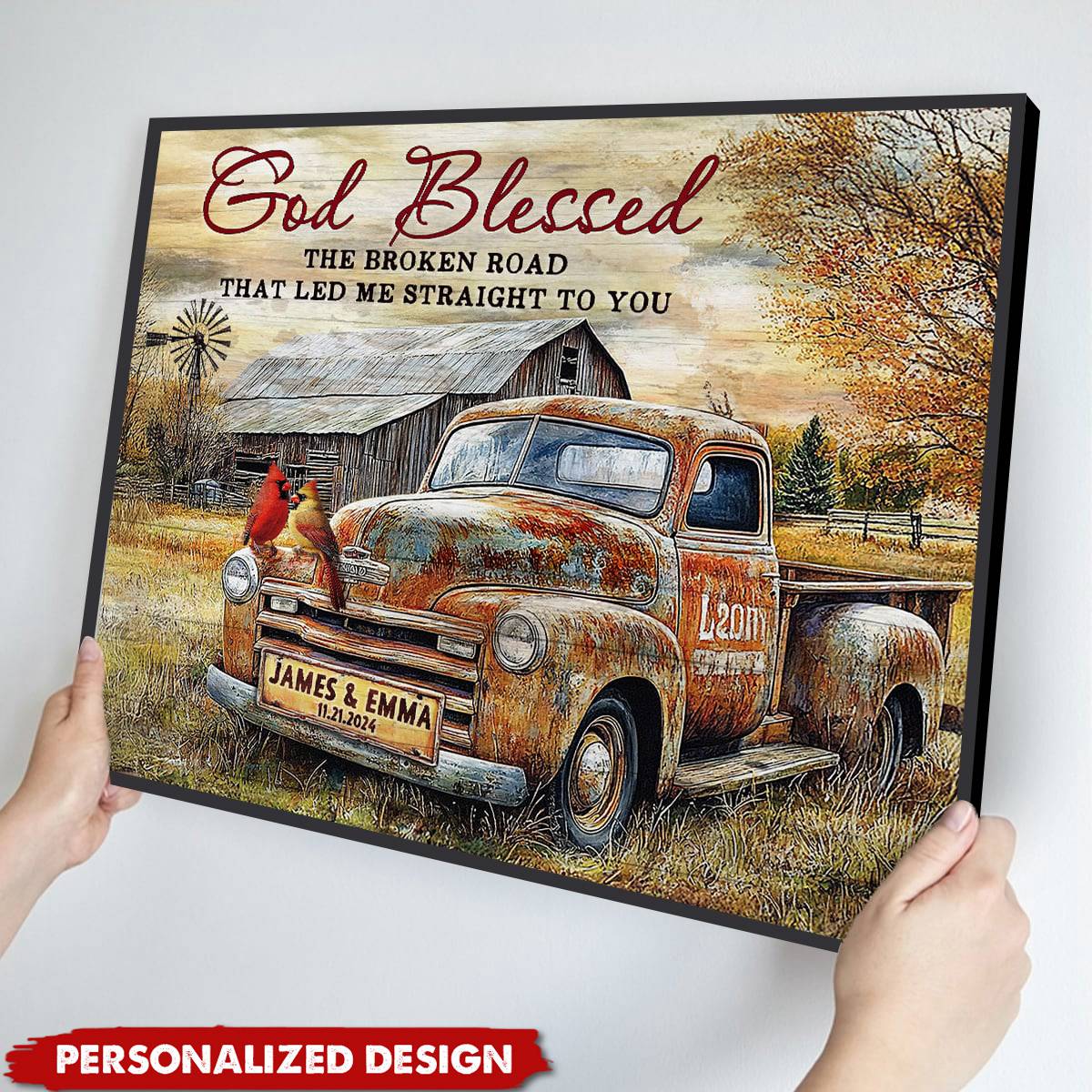 Vintage Truck And Cardinals-Personalized Poster-Gift for Couples