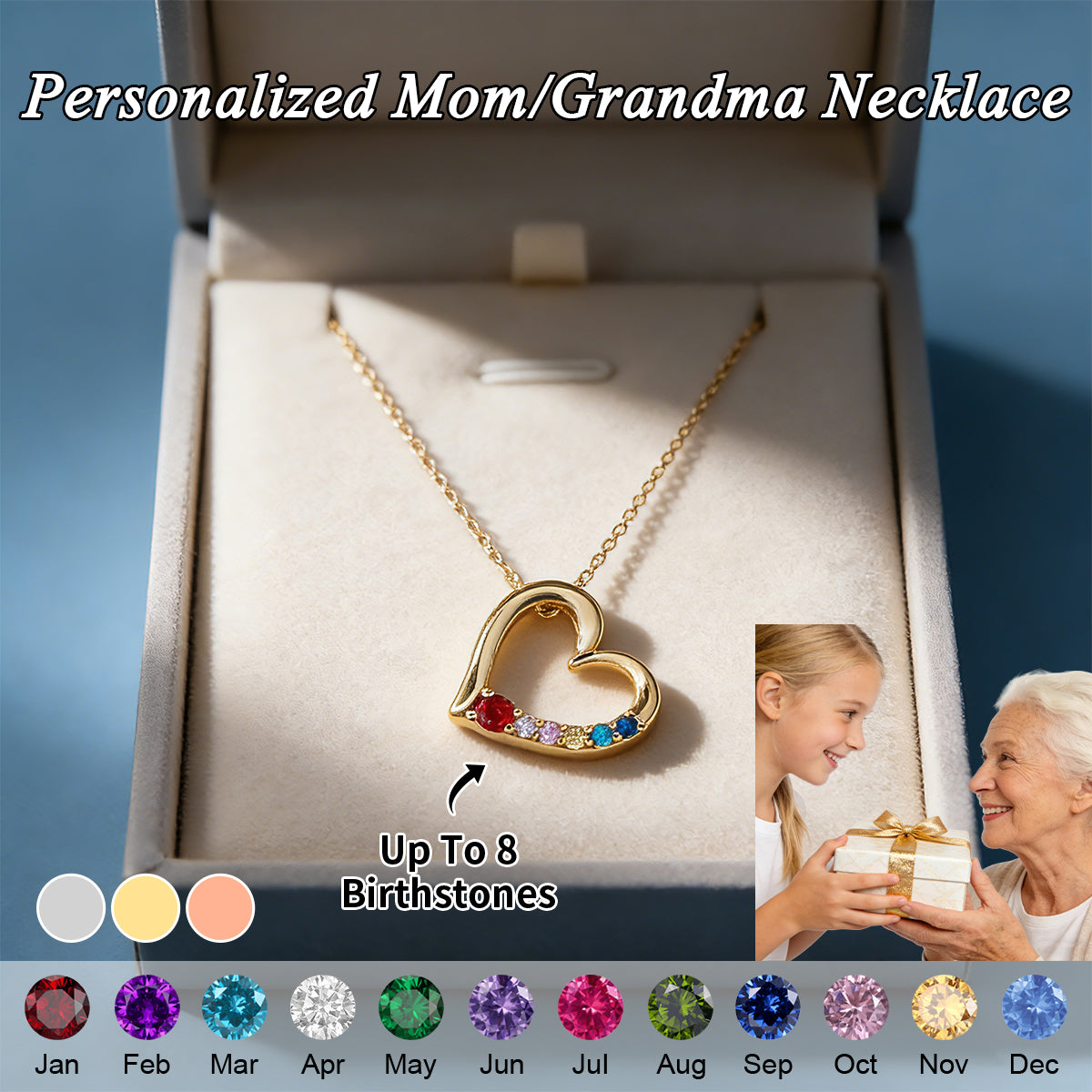 Personalized Heart Birthstone Necklace-Mothers Day Gift for Her