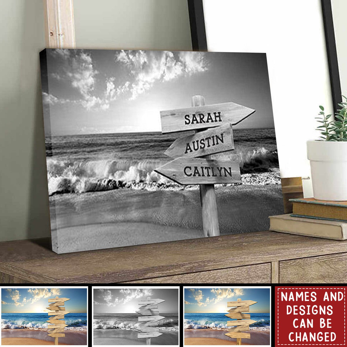 Personalized Beach Canvas Print with Family Names