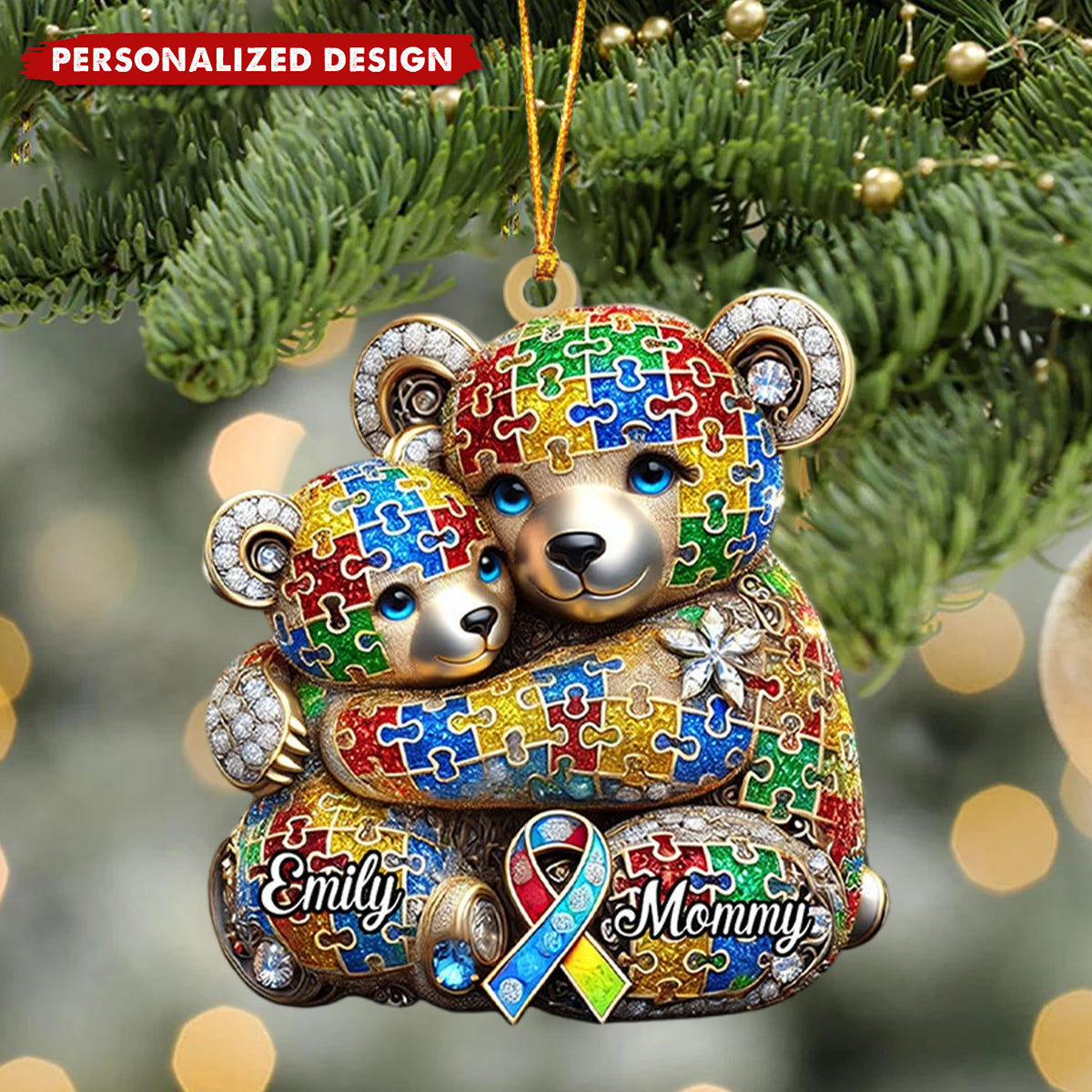 Mama Bear - Personalized Autism Awareness Ornament