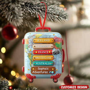 Personalized Travel Suitcase Christmas Ornament - Gift for Traveler and Explorer