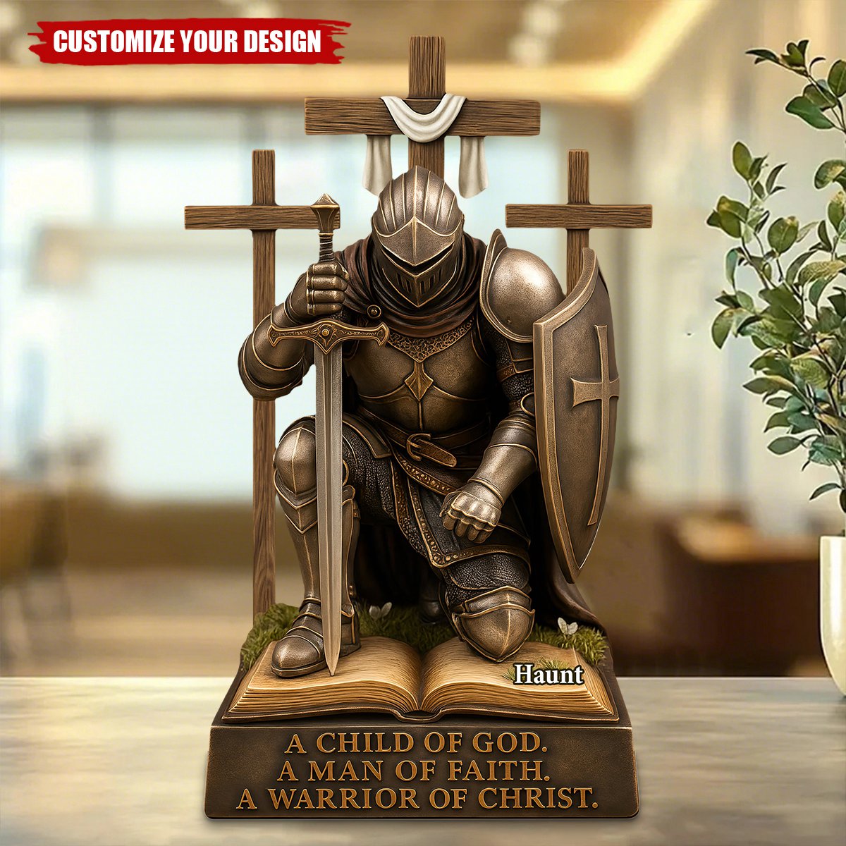 Knight Kneeling Down In Armor Acrylic Plaque - Personalized Gifts For Armor of God