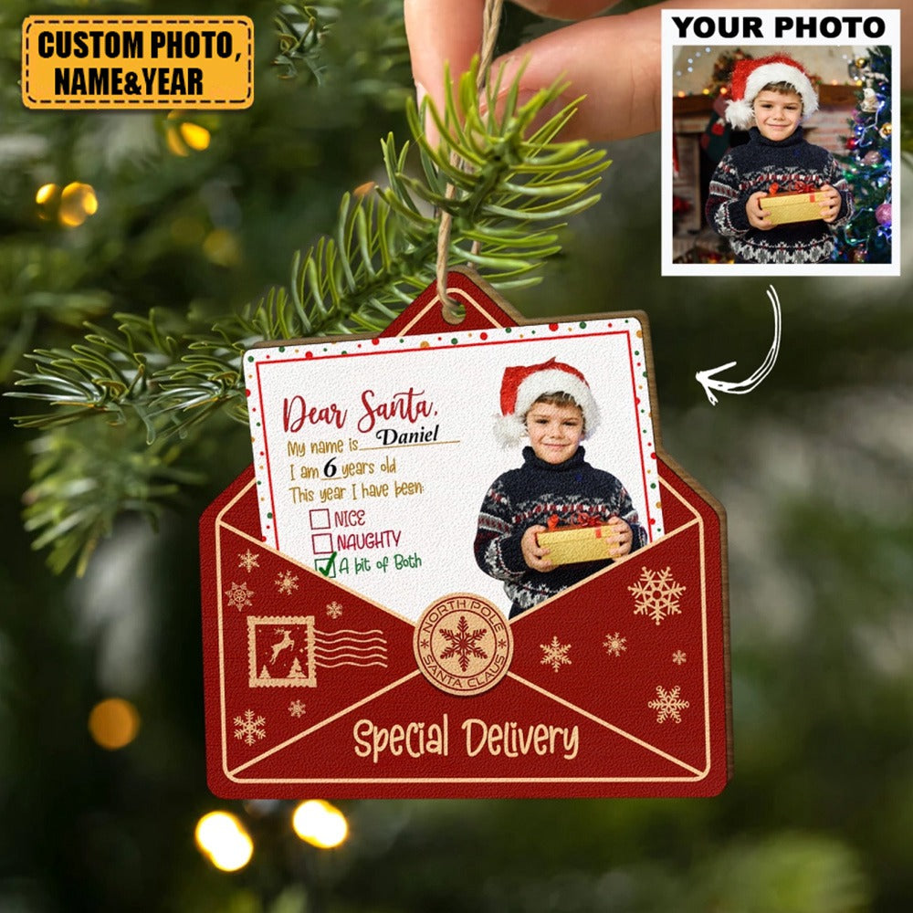 Dear Santa Kid Letter - Personalized Custom Wood Ornament - Christmas Gift For Kids, Family ,Pet Members