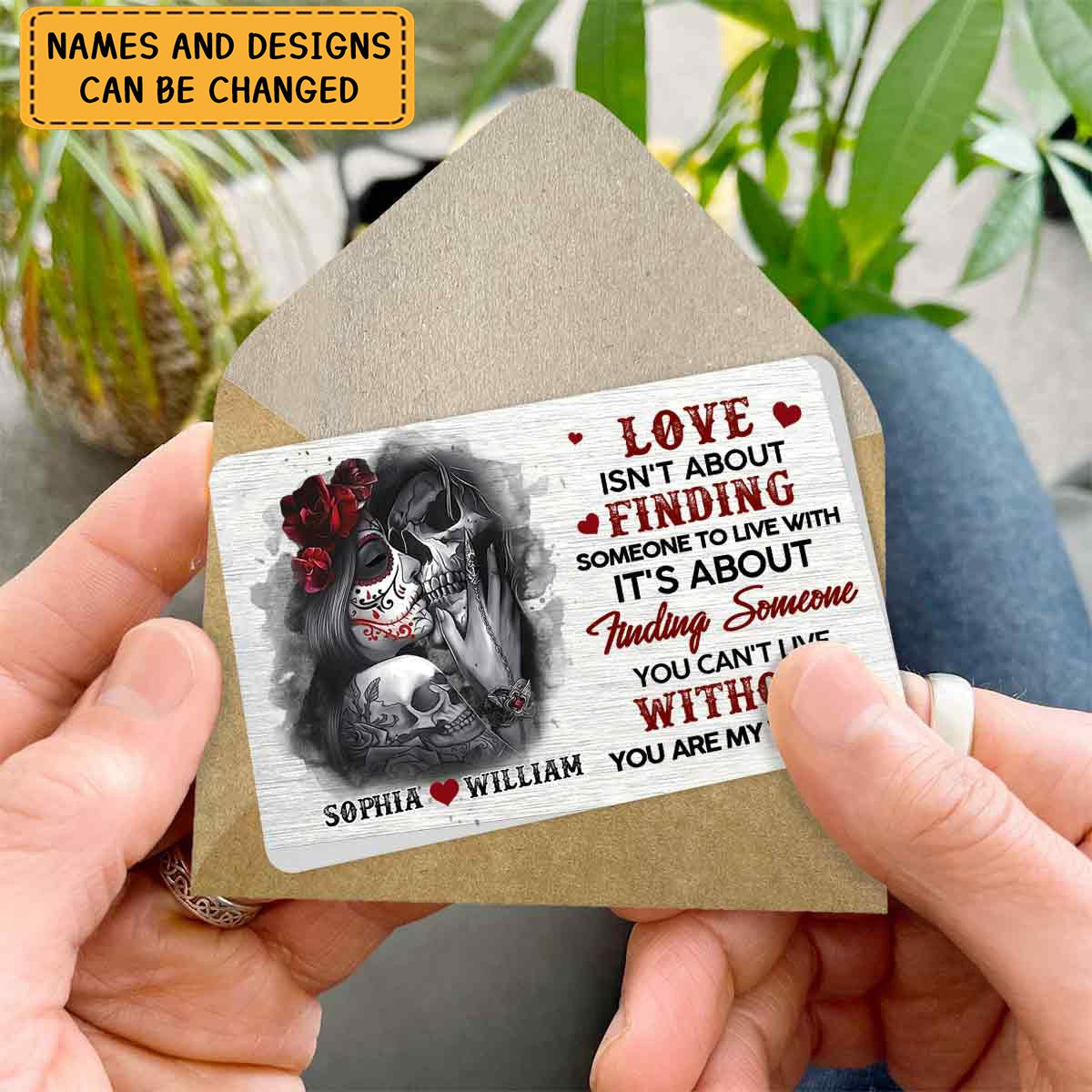You Are My Without - Personalized Couple Skull Wallet Insert Card