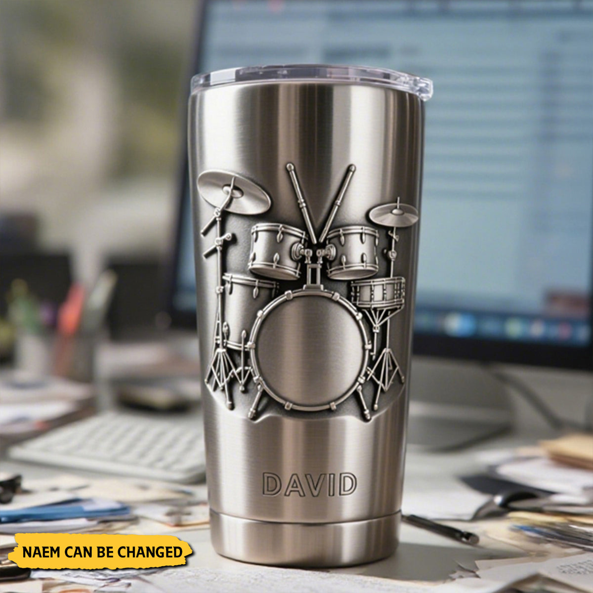 Personalized Drum Pattern Stainless Steel Tumbler-Gift for Drummer
