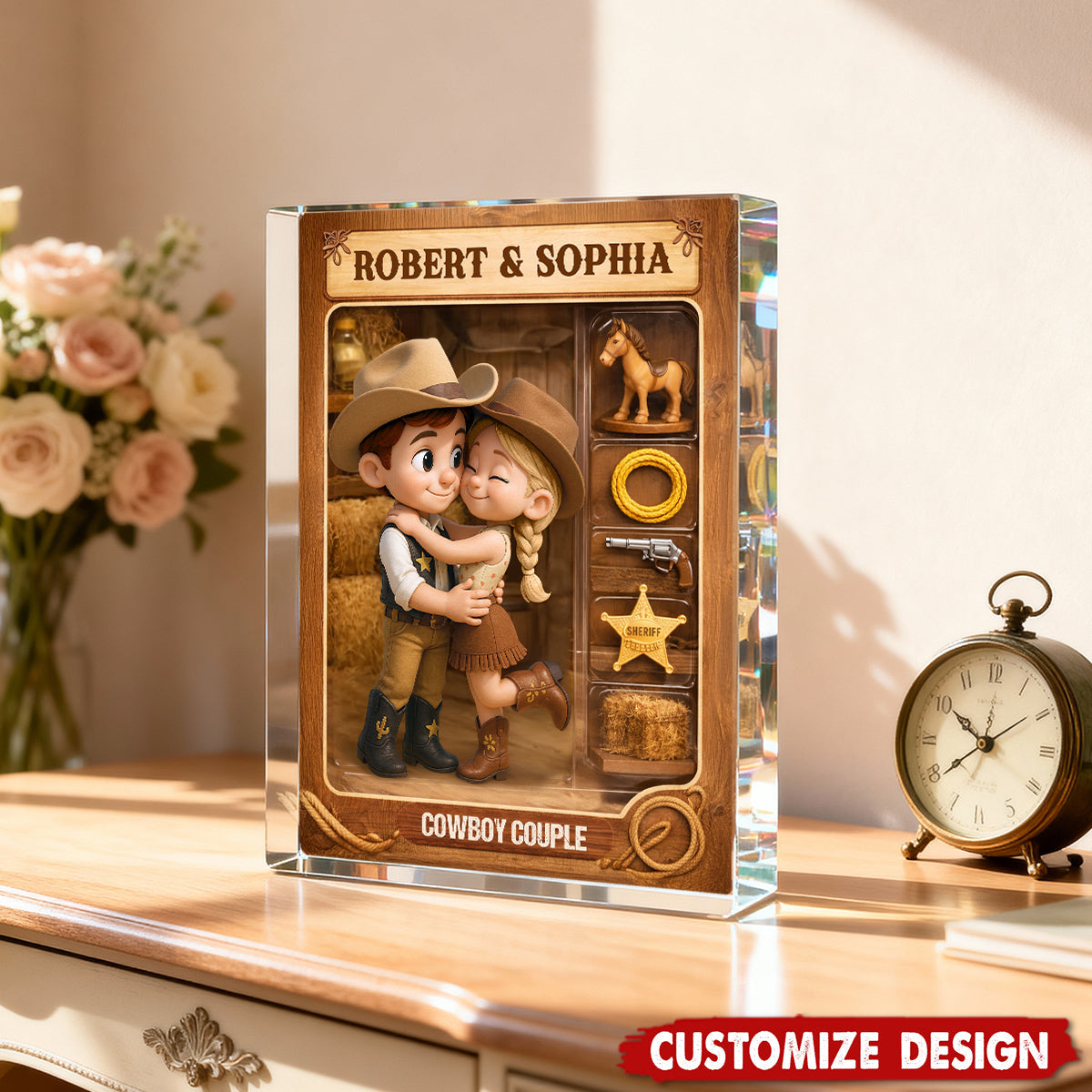 Countryside Couple Cowboy Cowgirl Action Figure - Personalized Acrylic Block Plaque