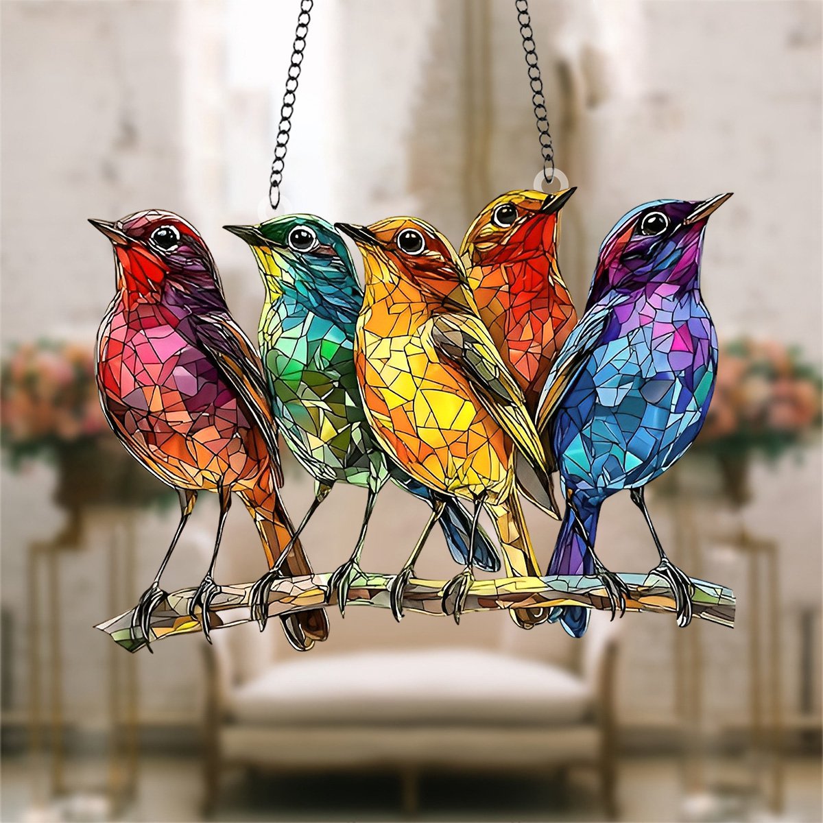 Five Colored Robins Suncatchers-Gift for Bird Lovers,Garden Enthusiasts,Family,Friends
