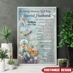 In Loving Memory Of Special Husband Dandelion Dragonfly - Personalized Memorial Poster