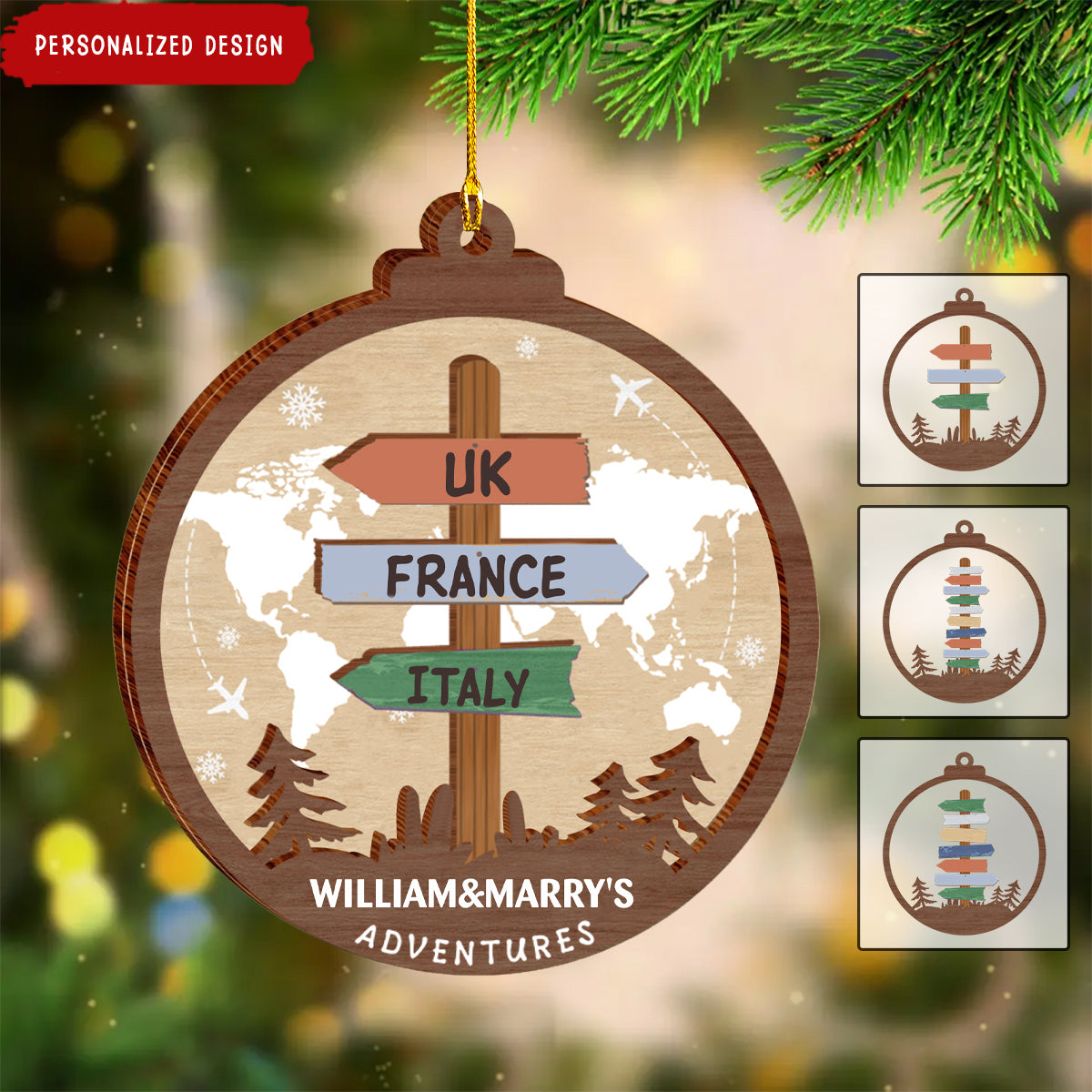 Personalized Travel Adventure Wood Ornament-Gift for Travelers