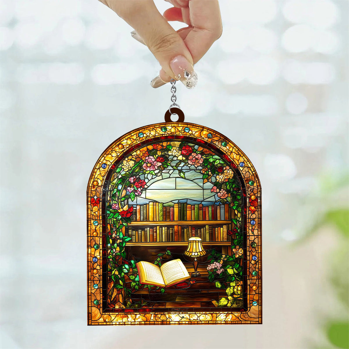 Library Bookshelf Window Hanging - Gift for Book Lover